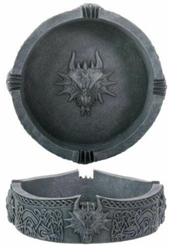 5.5 Inch Cold Cast Resin Black Dragon Ashtray with Intricate Etchings 5.5 Inch Cold Cast Resin Black Dragon Ashtray with Intricate Etchings