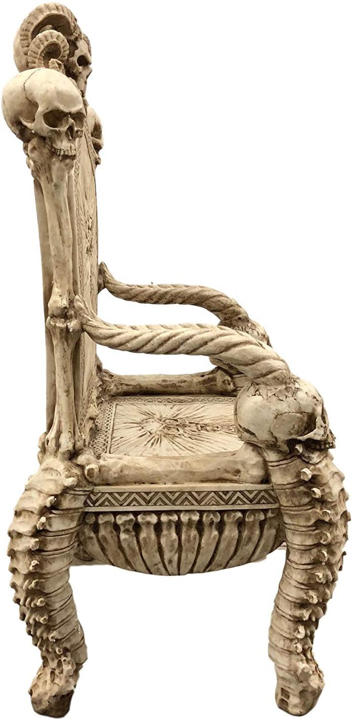 56"H Fantasy Underworld White Walker Skeleton Spines & Bones Skull Throne Chair