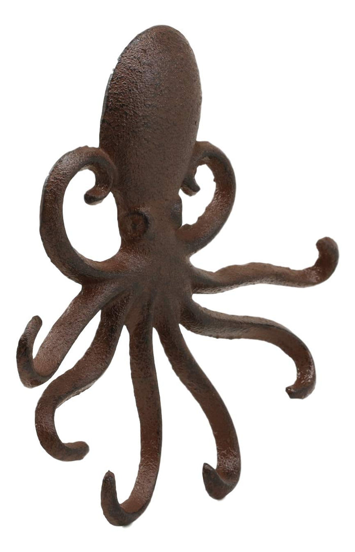6.5"H Cast Iron Nautical Sea Octopus Wall Hook Cthulhu Kraken In Rustic Bronze