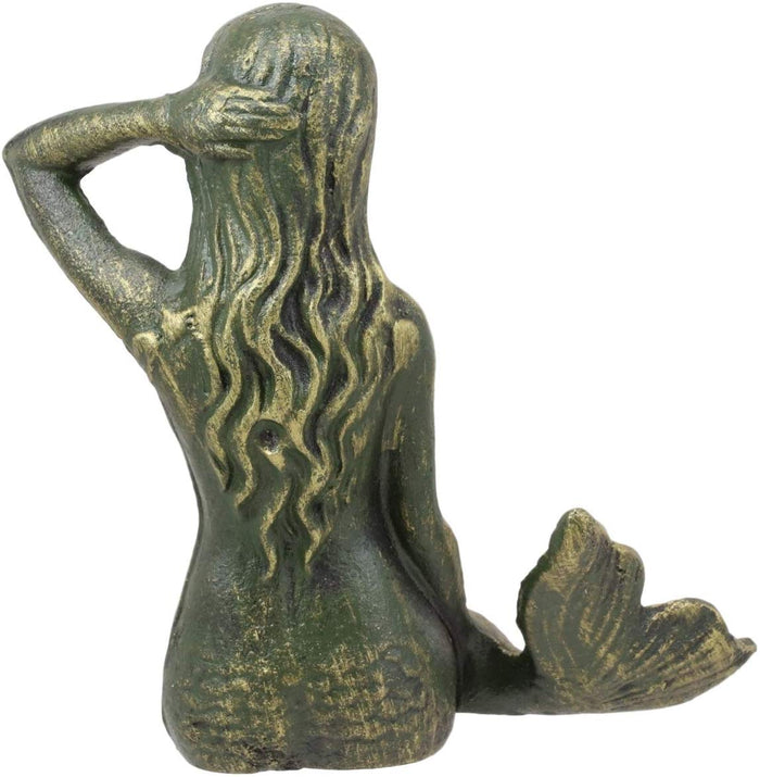 6.75"L Nautical Siren Expecting Mermaid Cast Iron Rustic Patina Finish Statue