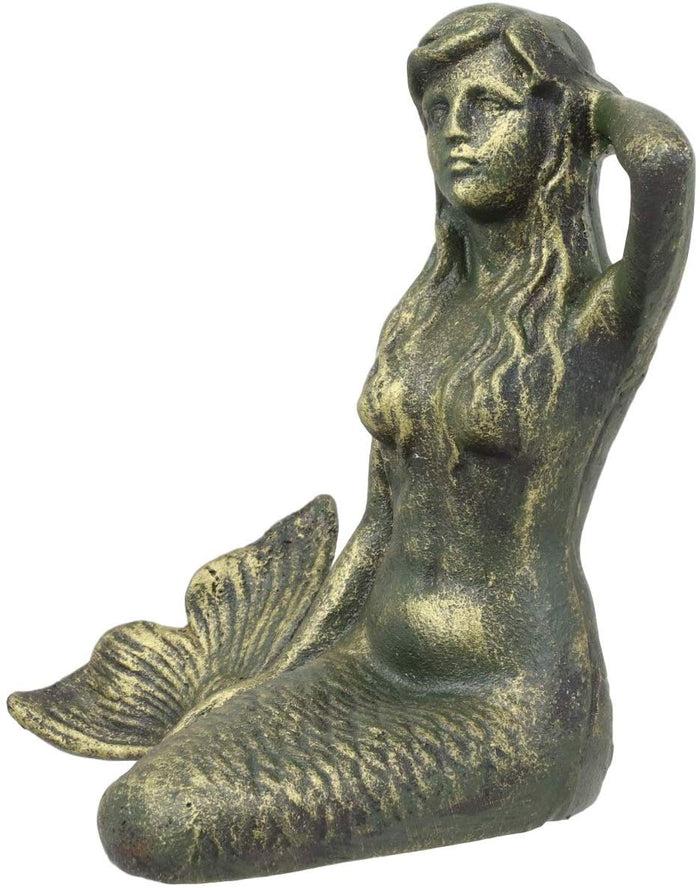 6.75"L Nautical Siren Expecting Mermaid Cast Iron Rustic Patina Finish Statue