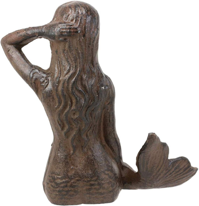 7.25"L Nautical Siren Expecting Mermaid Cast Iron Rustic Vintage Finish Statue