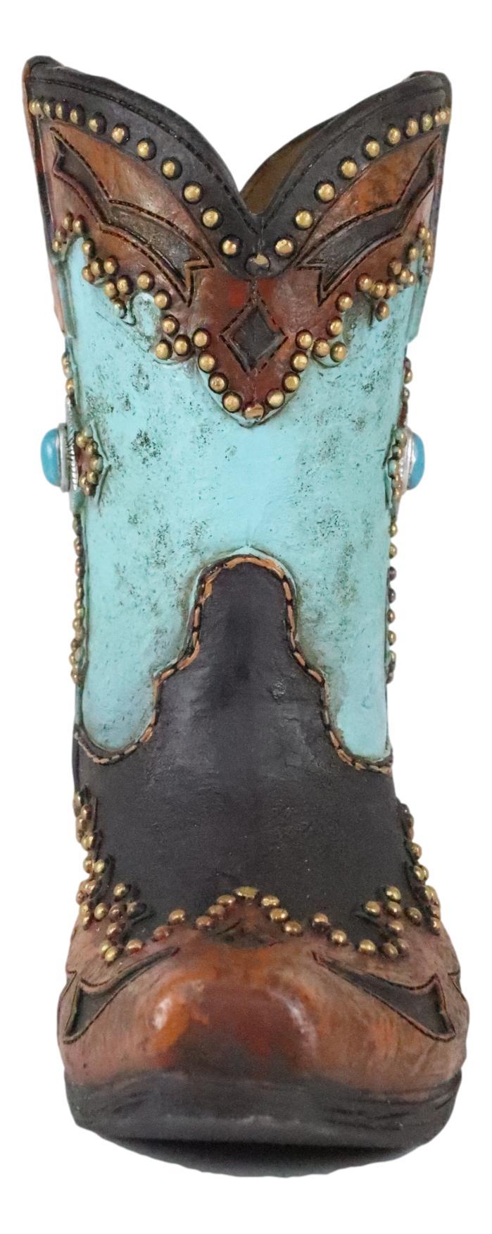 7"H Rustic Western Cowboy Turquoise Boot Figurine Stationery Holder Flower Vase