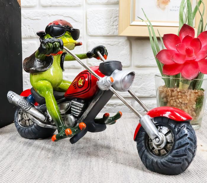 8.5"L Born To Ride Biker Frog Smoking Cigar On Red Chopper Motorcycle Statue 8.5"L Born To Ride Biker Frog Smoking Cigar On Red Chopper Motorcycle Statue