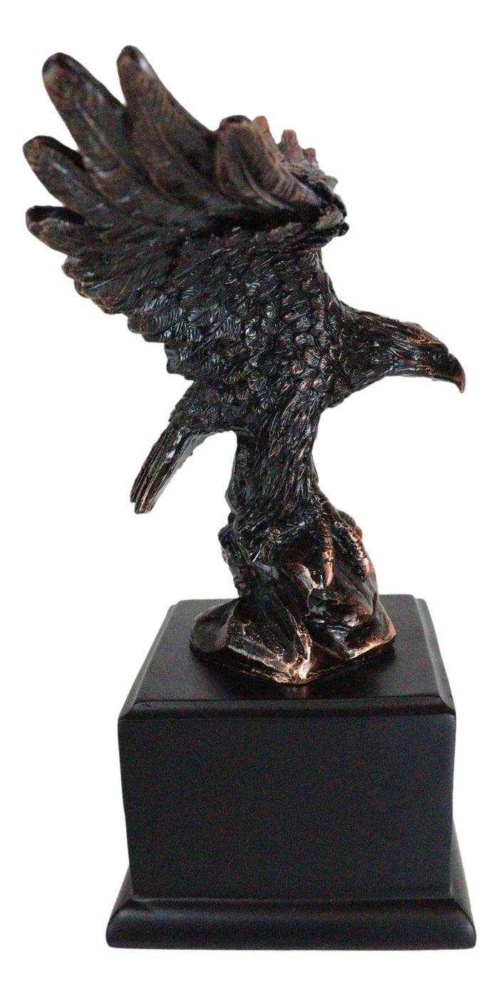 8" H King Of The Skies Patriotic Bald Eagle Landing On Rock Figurine With Base