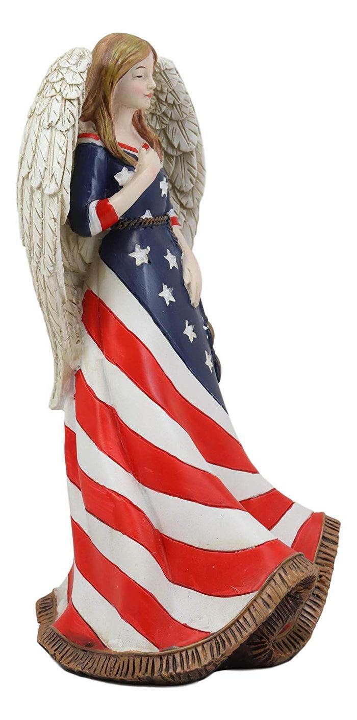 9.5"H God Bless America Beautiful USA Faith Angel In Pledge Of Allegiance Statue