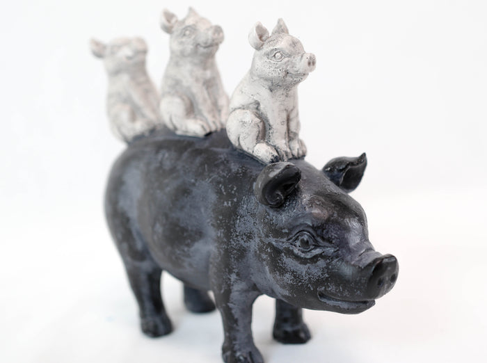 9.75"L Farm Barnyard Stacked Piglets On Pig Resin Figurine Statue