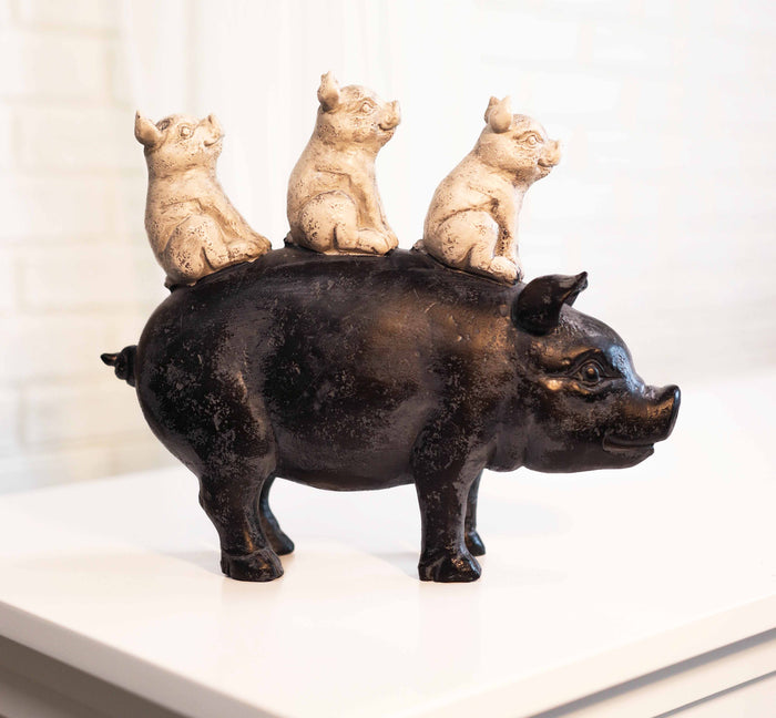 9.75"L Farm Barnyard Stacked Piglets On Pig Resin Figurine Statue