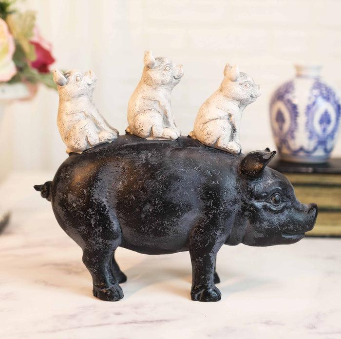 9.75"L Farm Barnyard Stacked Piglets on Pig Resin Figurine Statue 9.75"L Farm Barnyard Stacked Piglets on Pig Resin Figurine Statue