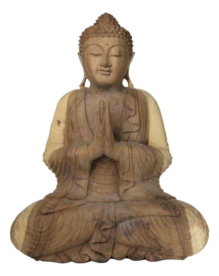 Acacia Wood Large Meditating Buddha Gautama Amitabha In Prayer Statue 21"H Acacia Wood Large Meditating Buddha Gautama Amitabha In Prayer Statue 21"H