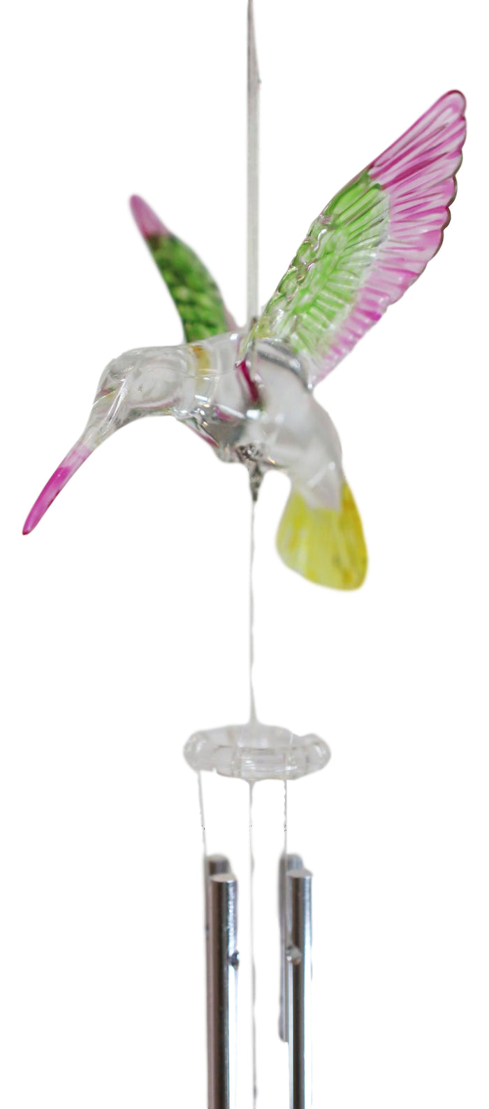 Acrylic Colorful Flying Hummingbird Wind Chime 16" Tall With Aluminum Rods
