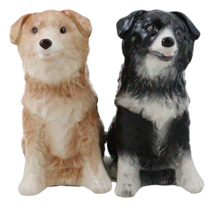 Adorable Brown And Black Border Collie Dog Puppy Ceramic Salt Pepper Shaker Set
