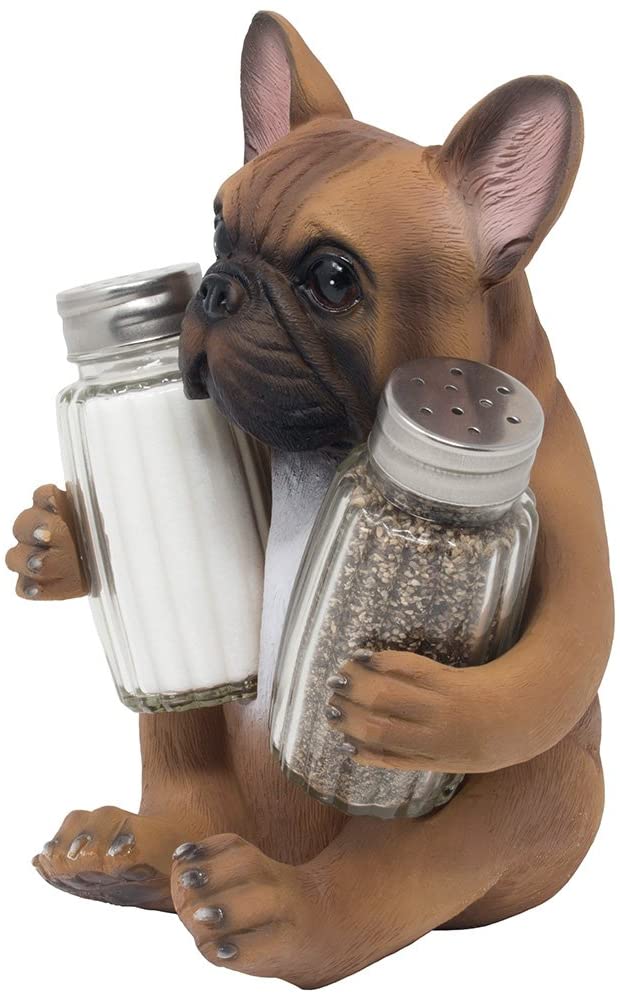 Adorable French Bulldog Hugging Spices Salt Pepper Shaker Holder Figurine By Gifts & Decors