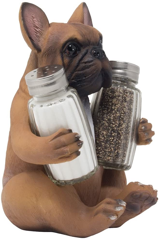 Adorable French Bulldog Hugging Spices Salt Pepper Shaker Holder Figurine By Gifts & Decors