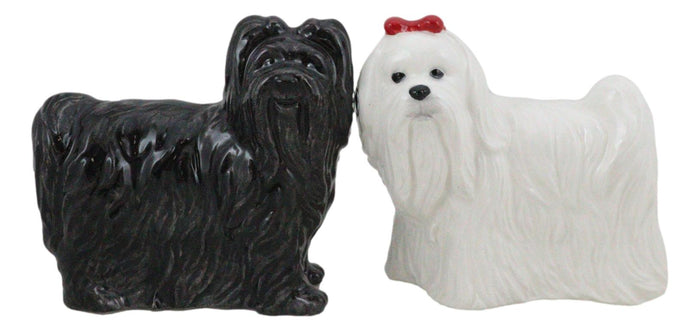 Adorable Pedigree Canine Black White Maltese Dogs Ceramic Salt Pepper Shakers
