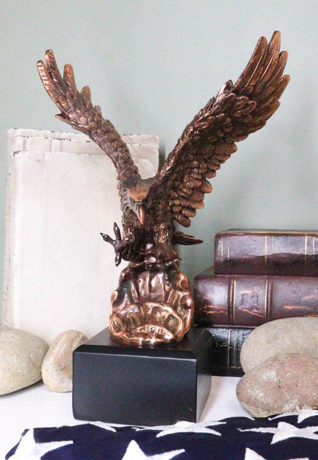 Aerial Bald Eagle Swooping With Talons Over Waves Bronze Electroplated Figurine