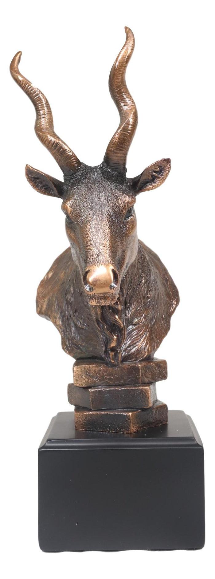African Kudu Antelope Rustic Statue In Bronze Electroplated Finish With Base