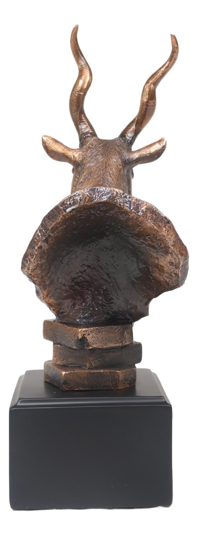 African Kudu Antelope Rustic Statue In Bronze Electroplated Finish With Base