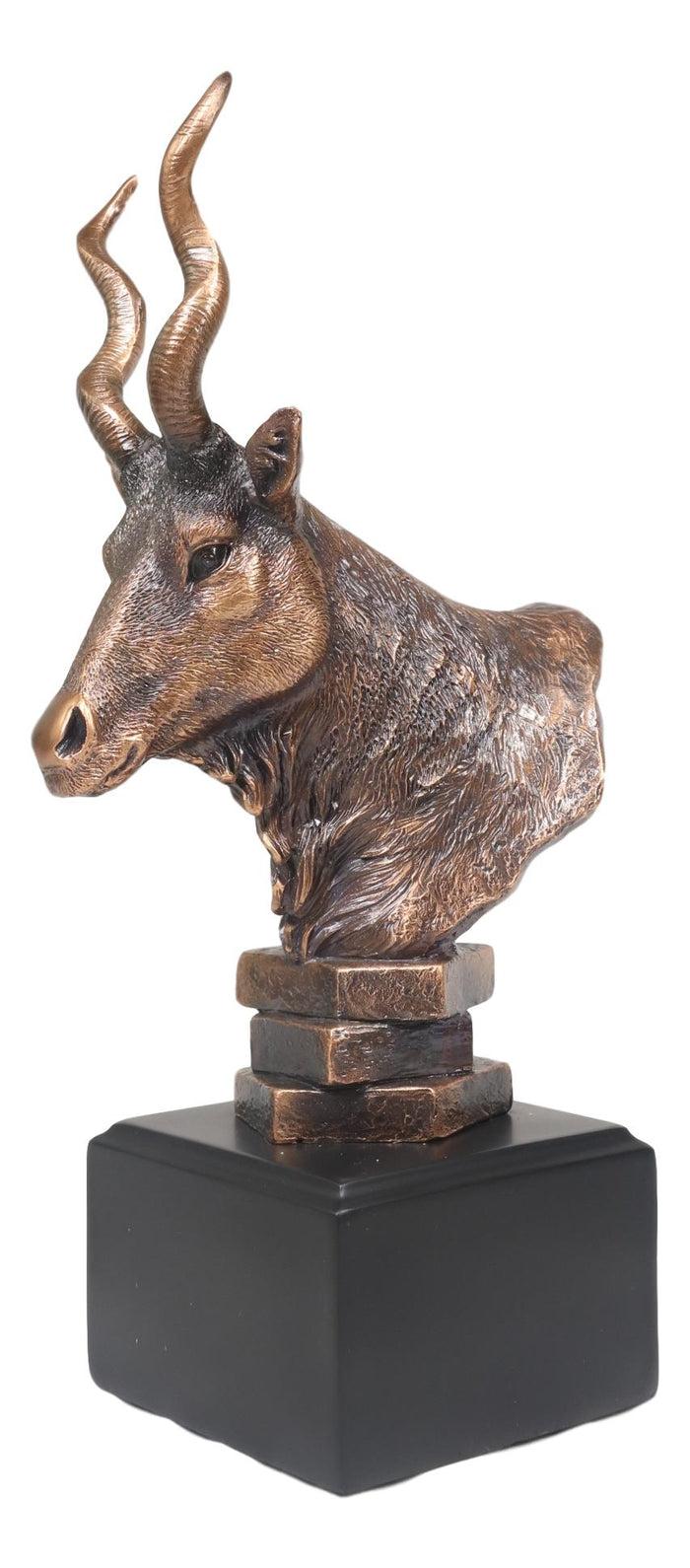 African Kudu Antelope Rustic Statue In Bronze Electroplated Finish With Base