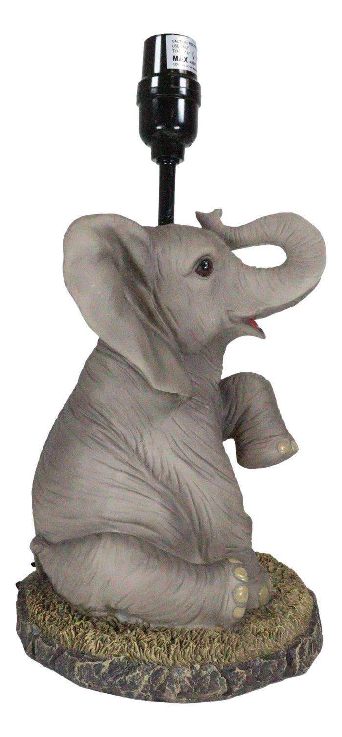 African Safari Glow Sitting Elephant With Trunk Up Desktop Table Lamp With Shade