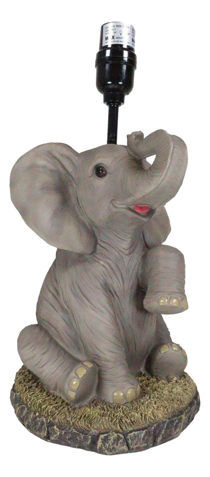 African Safari Glow Sitting Elephant With Trunk Up Desktop Table Lamp With Shade