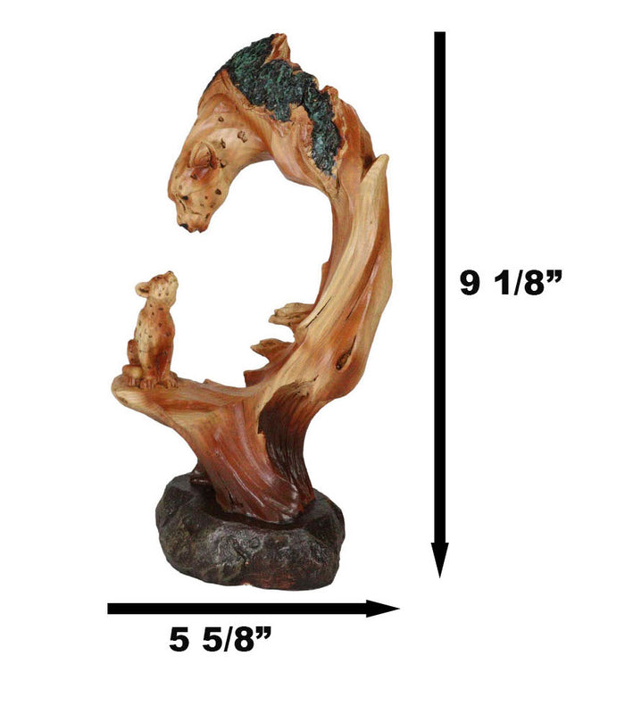 African Savannah Jungle Panther Leopard And Cub Faux Wood Carving Scene Figurine