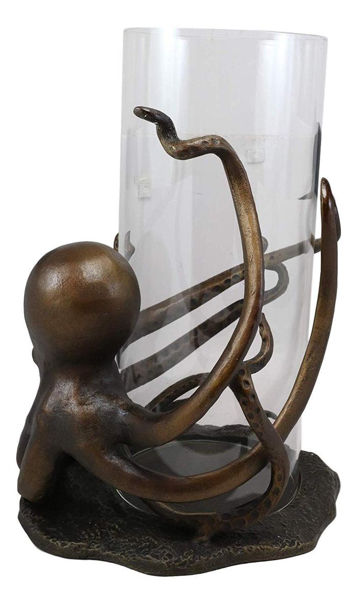 Aluminum Nautical Sea Octopus With Tentacle Legs Hurricane Candle Holder Statue