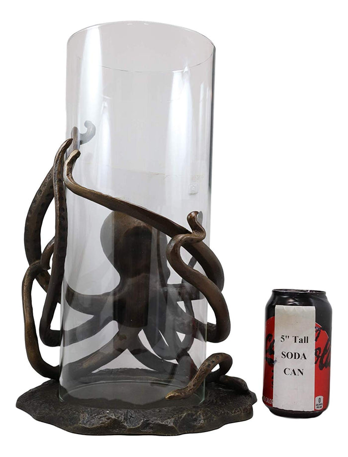 Aluminum Nautical Sea Octopus With Tentacle Legs Hurricane Candle Holder Statue