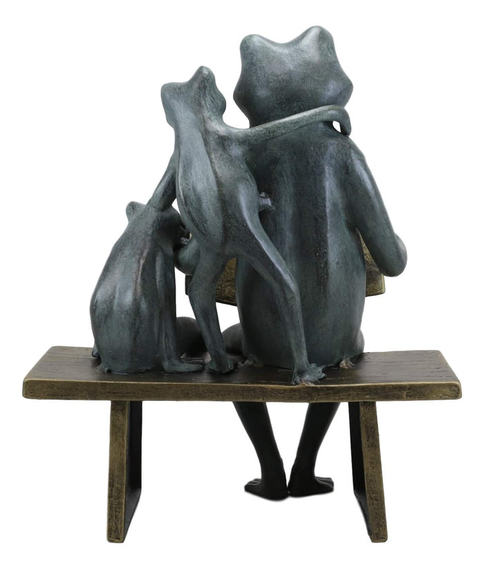 Aluminum Whimsical Daddy Frog Reading Story Book To Kids On Bench Garden Statue