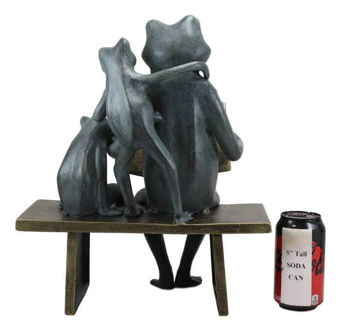 Aluminum Whimsical Daddy Frog Reading Story Book To Kids On Bench Garden Statue