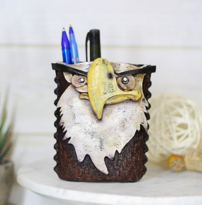 American Bald Eagle Cell Phone Pen Toothbrush Make Up Brush Holder Figurine