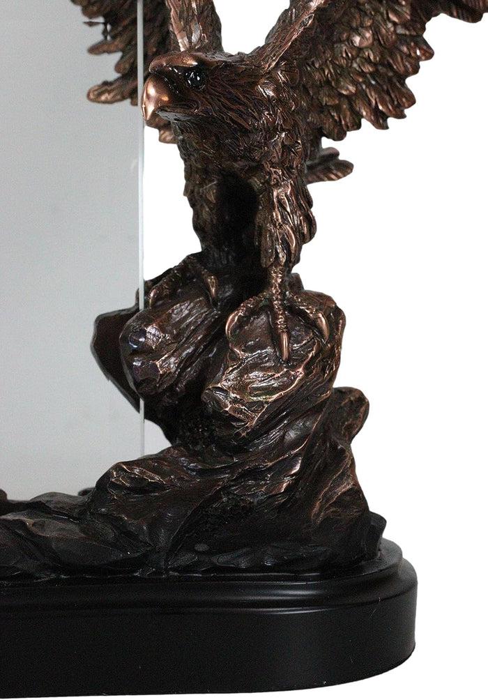 American Bald Eagle Landing On Rocky Pillar Picture Frame Bronzed Resin Figurine