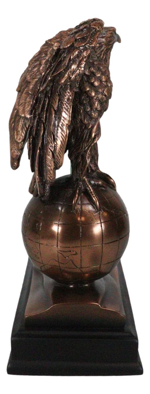 American Bald Eagle Perching On Atlas Globe Picture Frame Bronzed Resin Figurine
