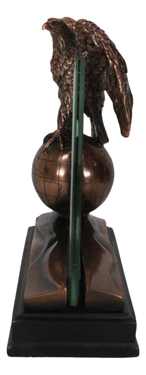 American Bald Eagle Perching On Atlas Globe Picture Frame Bronzed Resin Figurine