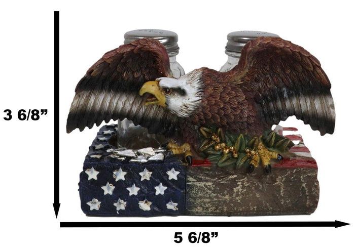American Bald Eagle With Olive Branch On US Flag Salt & Pepper Shakers Holder