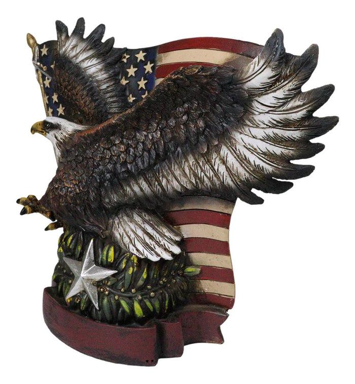 American Bald Eagle With Olive Branch Soaring By US Flag Desktop Figurine