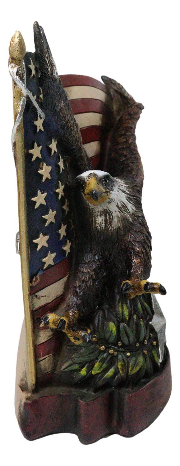 American Bald Eagle With Olive Branch Soaring By US Flag Desktop Figurine