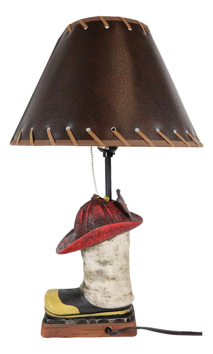 American Hero Fire Fighters Fireman Boot And Helmet Table Lamp With Laced Shade