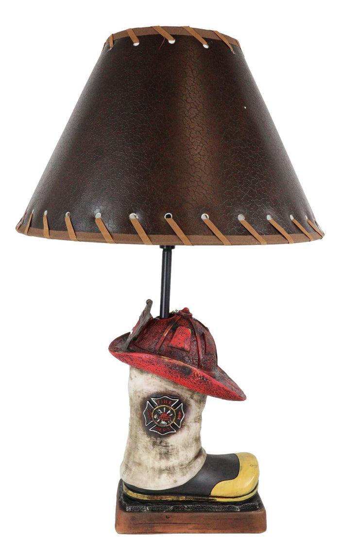 American Hero Fire Fighters Fireman Boot And Helmet Table Lamp With Laced Shade