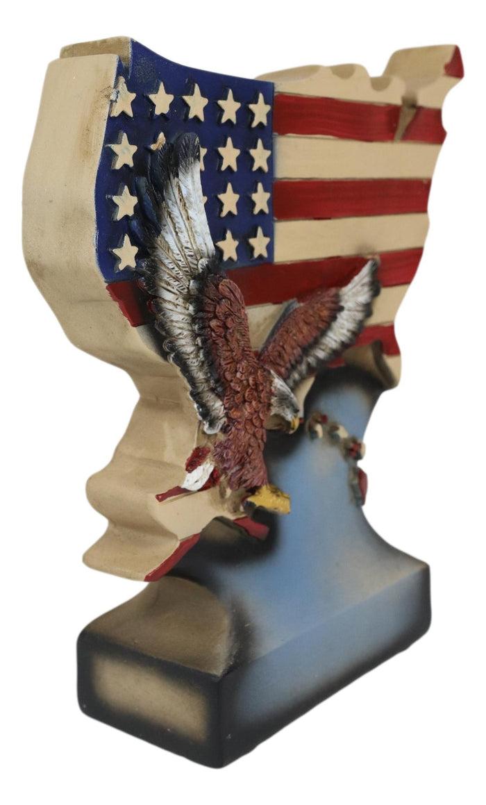 American Patriotic Bald Eagle By USA Stars And Stripes Flag Map Desktop Plaque