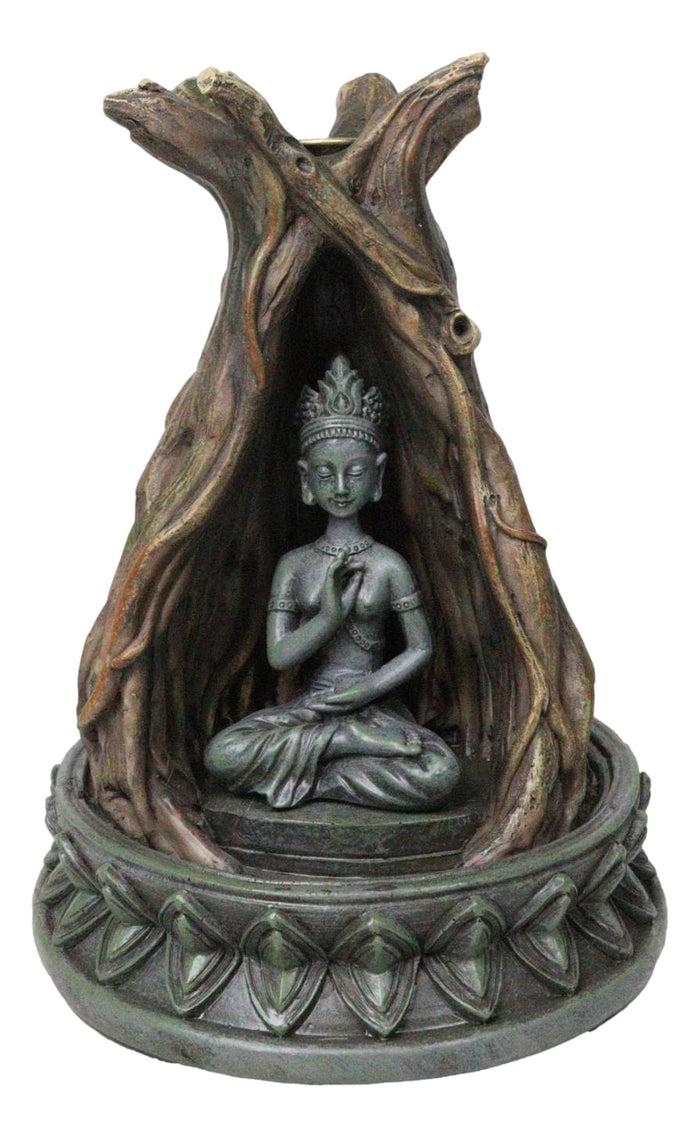 Amitabha Buddha Meditating Inside Tree Trunk Backflow Incense Burner Figurine