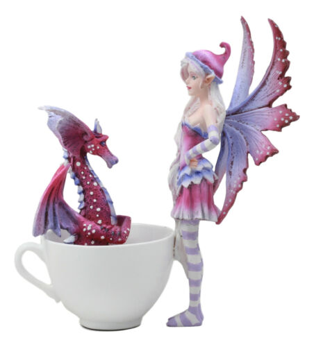 Amy Brown Angry Fairy With Purple Dragon Pet Tea Cup Statue Wake Up Dragon Fairy