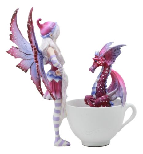 Amy Brown Angry Fairy With Purple Dragon Pet Tea Cup Statue Wake Up Dragon Fairy