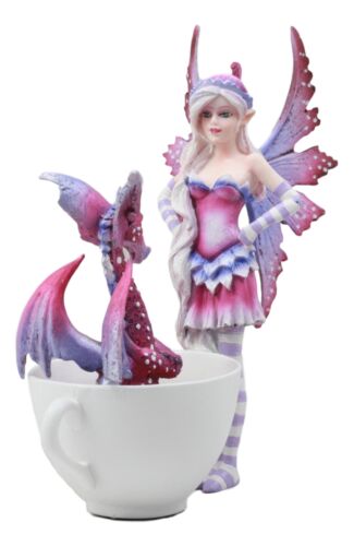 Amy Brown Angry Fairy With Purple Dragon Pet Tea Cup Statue Wake Up Dragon Fairy