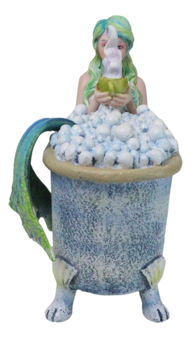 Amy Brown Aquamarine Pretty Mermaid Relaxing And Bubble Bathing In Tub Figurine