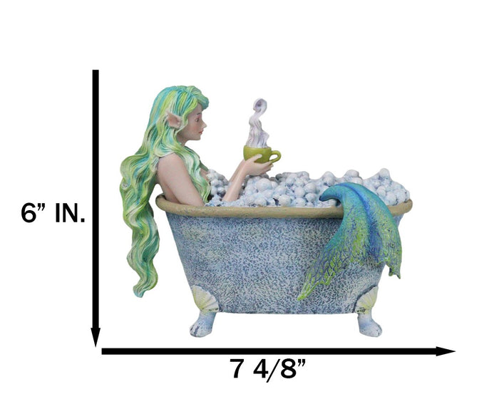 Amy Brown Aquamarine Pretty Mermaid Relaxing And Bubble Bathing In Tub Figurine