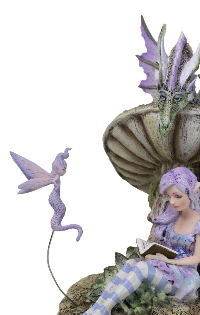 Amy Brown Bookworm Fairy With Pixie And Dragon By Toadstool Mushroom Figurine
