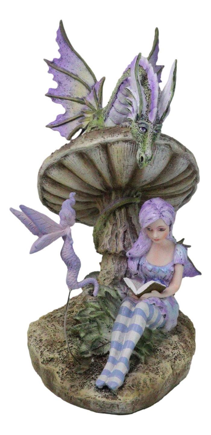 Amy Brown Bookworm Fairy With Pixie And Dragon By Toadstool Mushroom Figurine