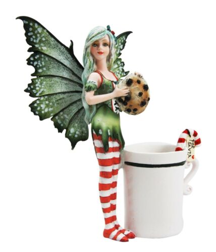 Amy Brown Chocolate Cookie Candy Cane Tea Cup Christmas Fairy Collector Figurine