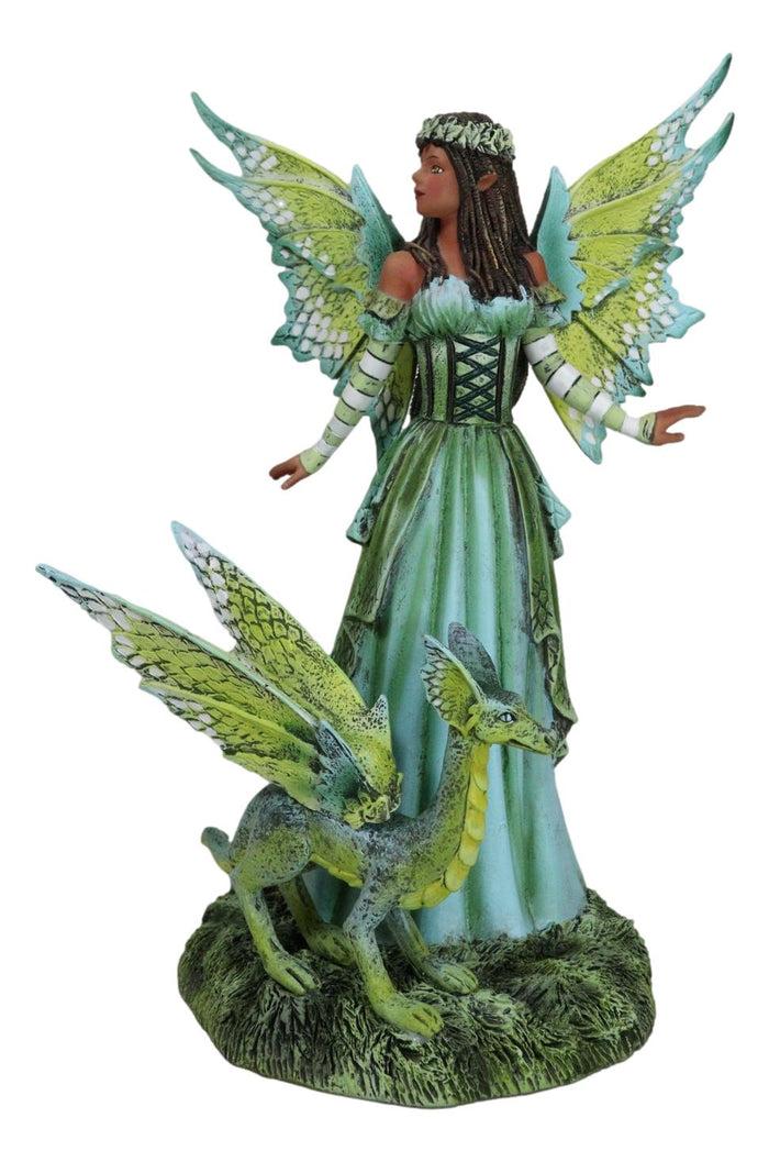 Amy Brown Fantasy Ebony Fairy Jewel Of The Forest With Pet Camo Dragon Figurine